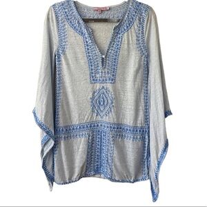 Calypso St. Barth Etasa Sky Blue Embroidered Linen Jersey Boho Tunic Size XS